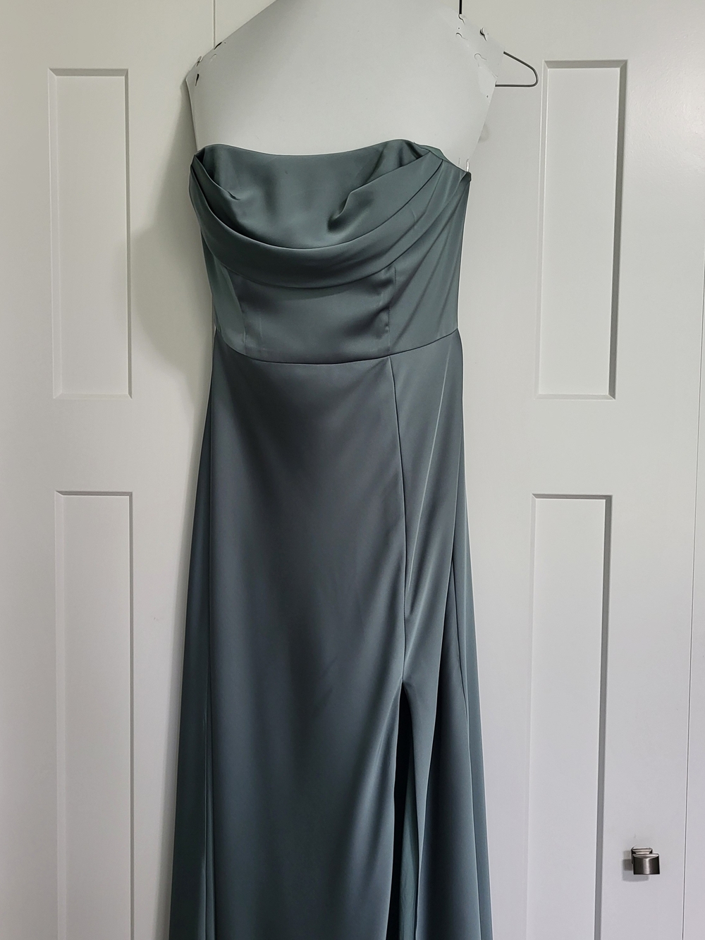 Birdy Grey Mia Convertable Green Satin Cowl Slit Maxi Dress Removable Straps M